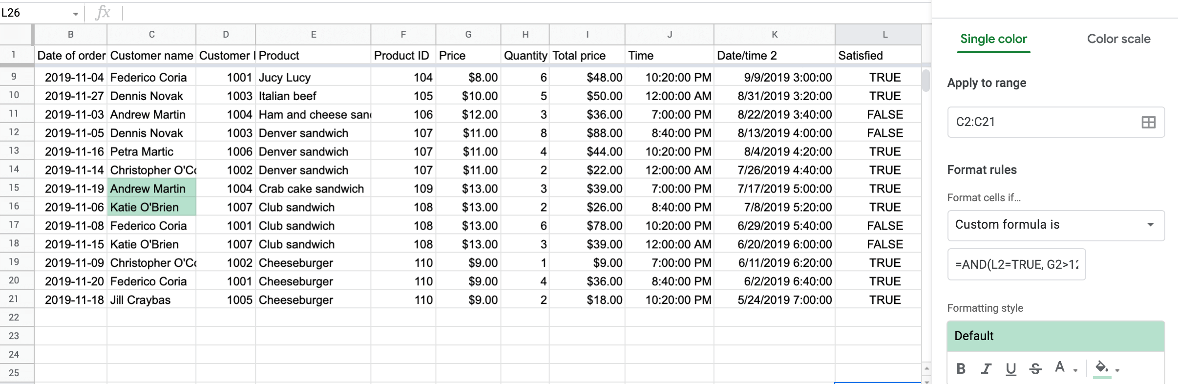 Conditional formatting "Custom formula is..."