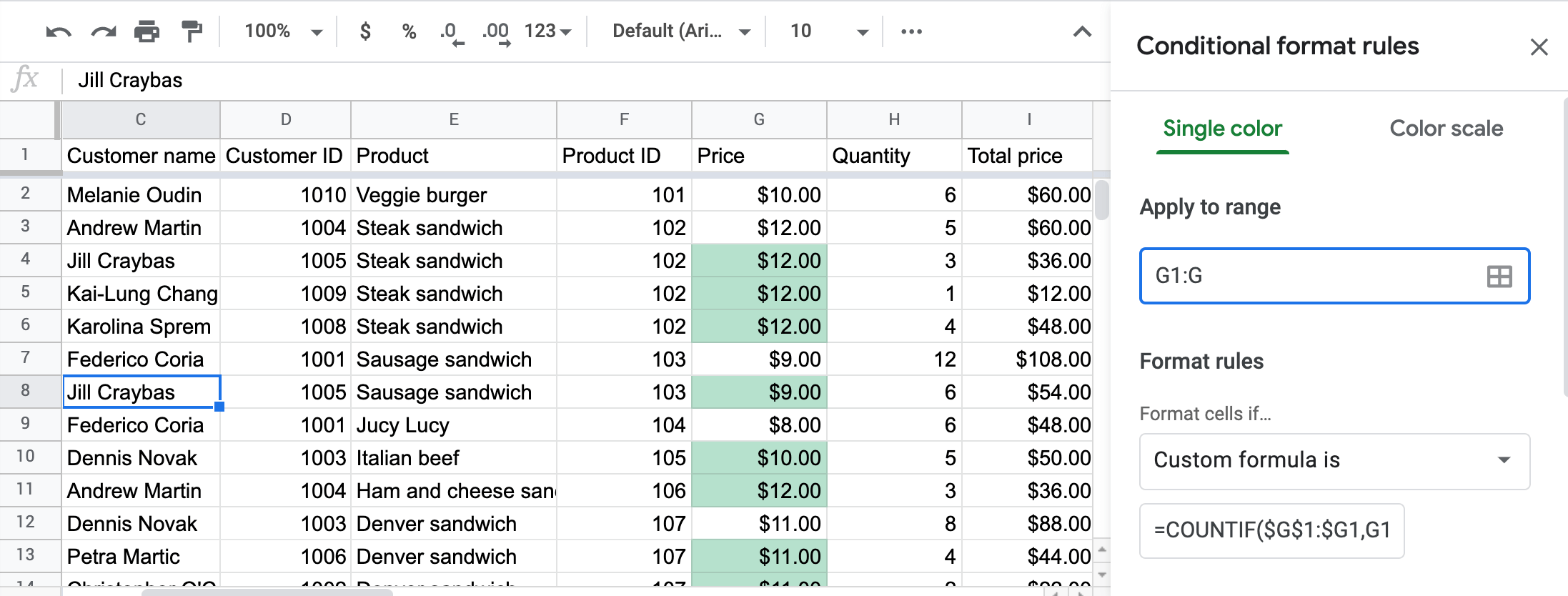 Highlight duplicates in one column