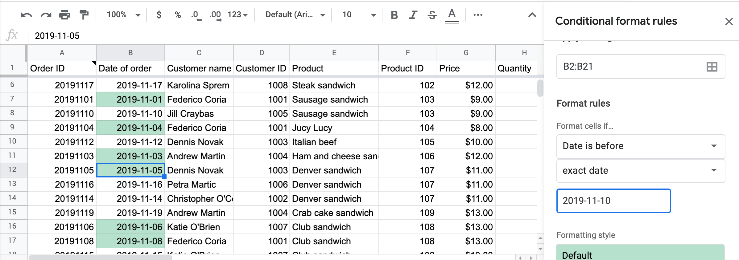 Google Sheets conditional formatting based on dates