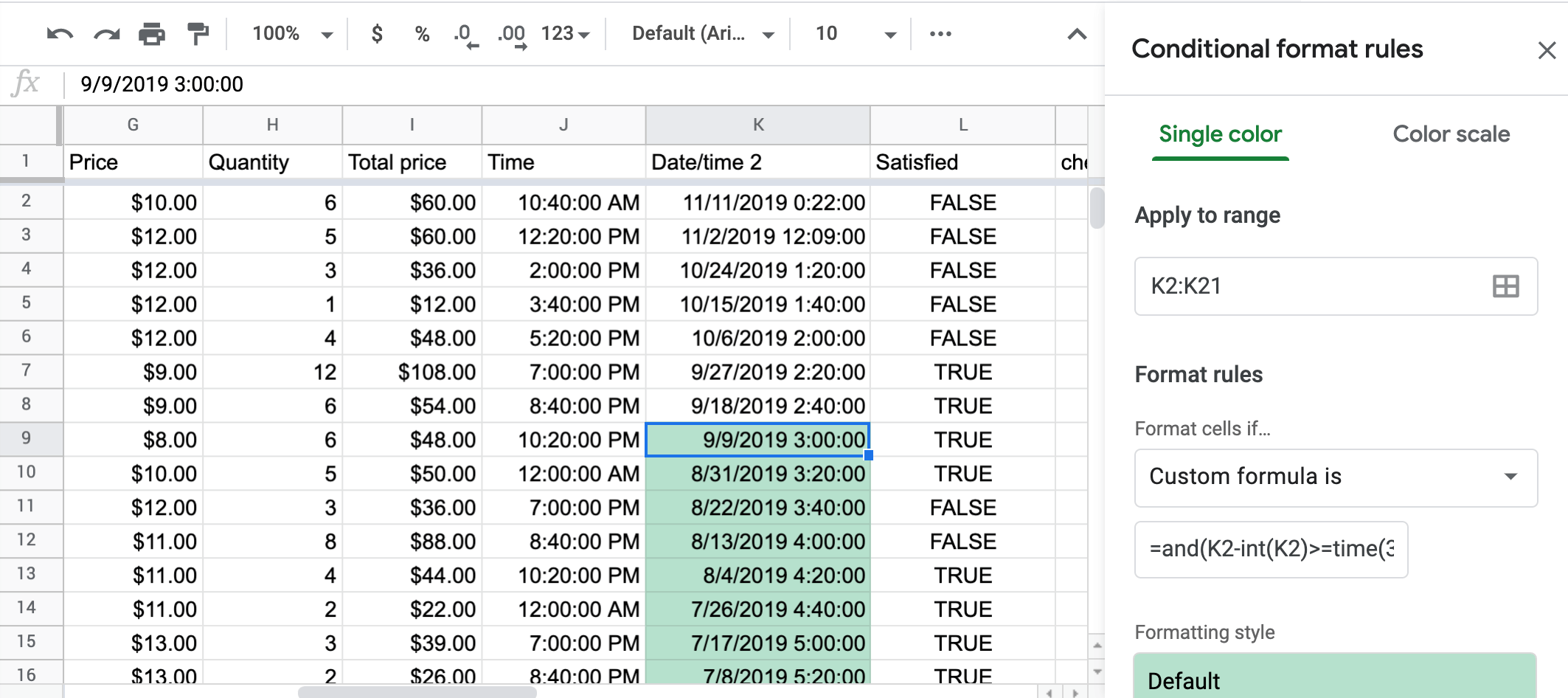 Conditional formatting time combined with date