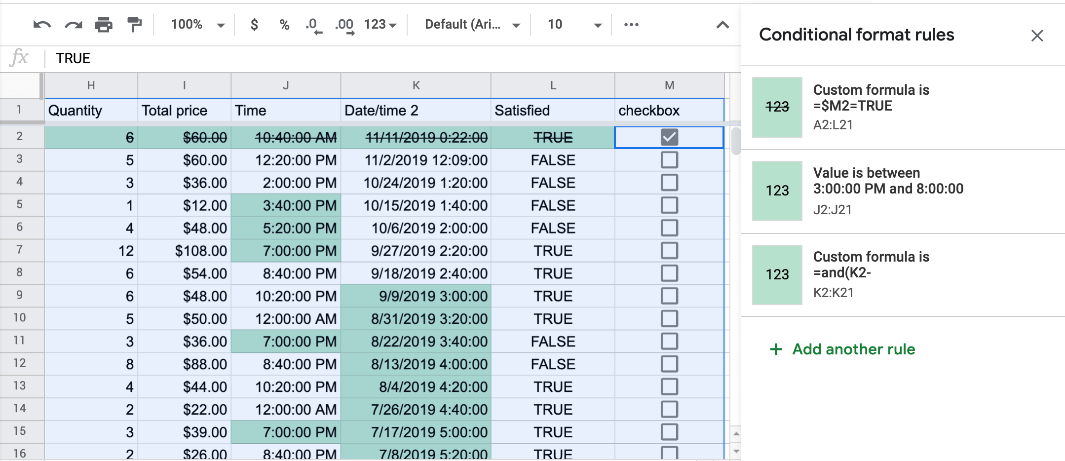 Google Sheets conditional formatting with multiple rules