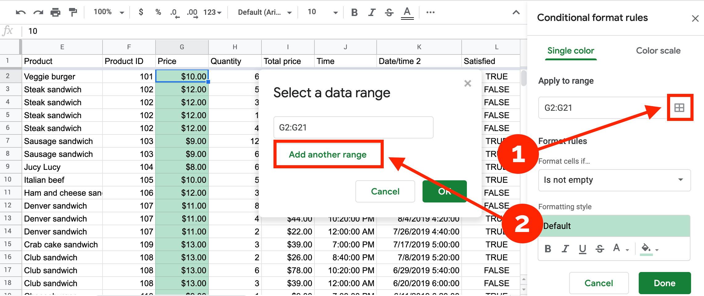 Conditional Formatting Rules in Google Sheets