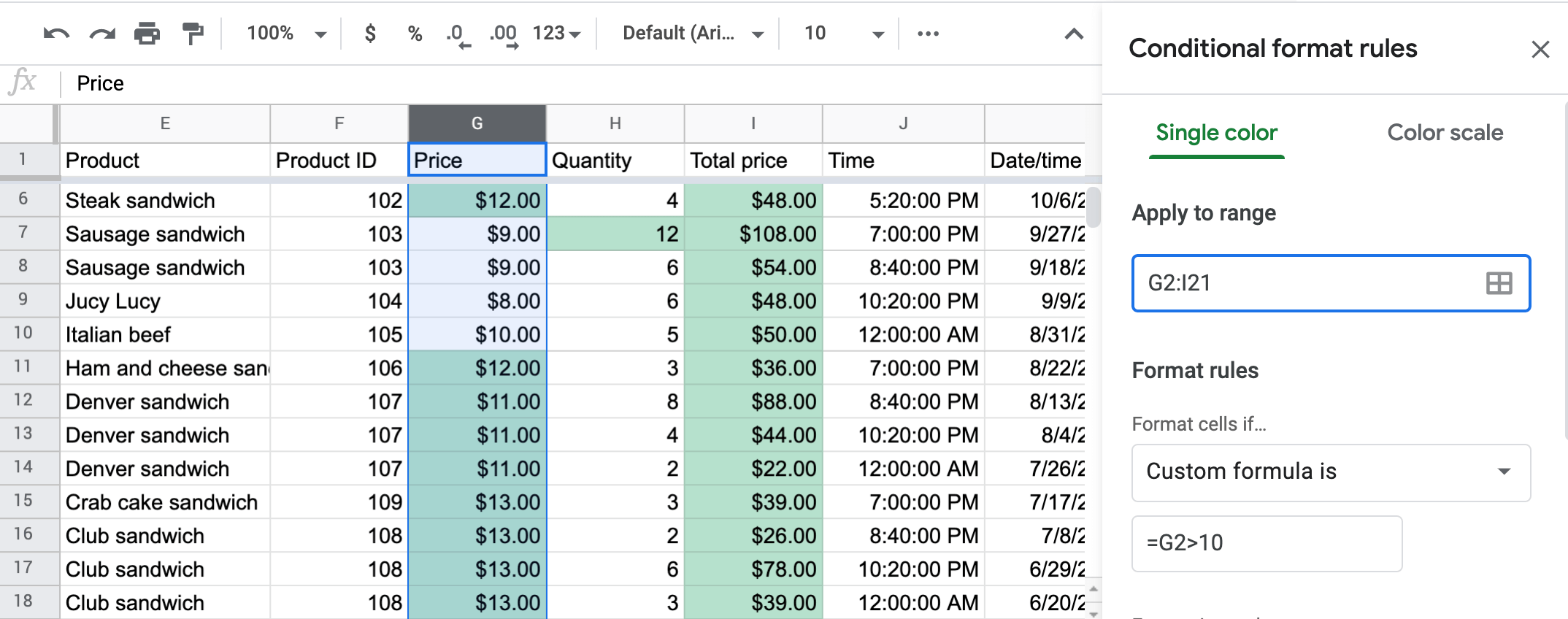 Google Sheets conditional formatting not working