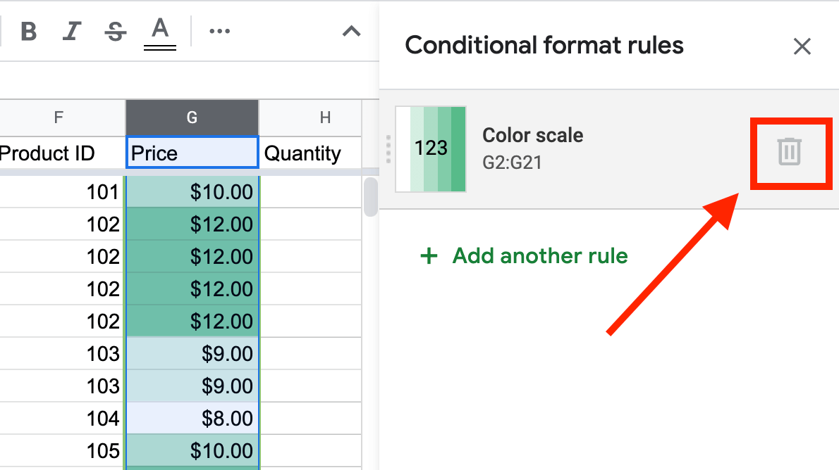 How to remove conditional formatting in Google Sheets