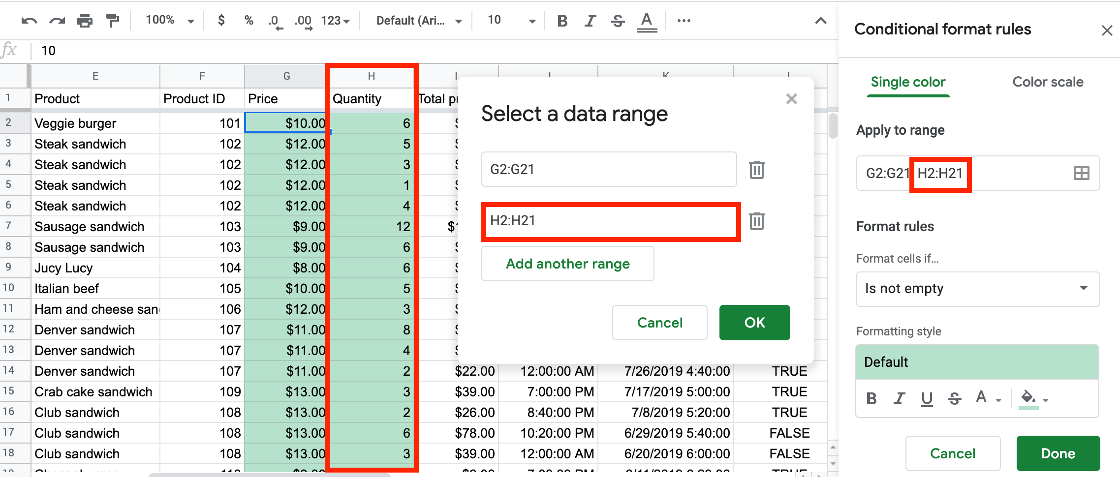 Select ranges to format