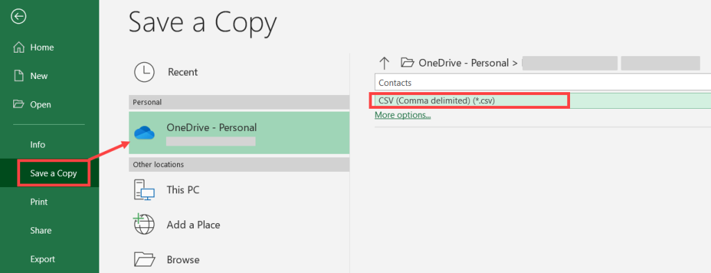 Saving a CSV file to OneDrive