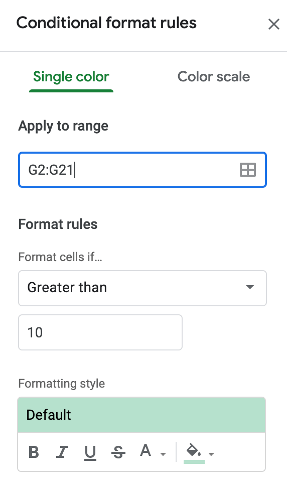 Format cells using the "Greater than" rule