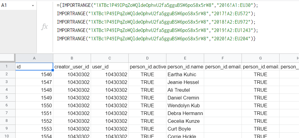 Data pulled from multiple sheets using IMPORTRANGE