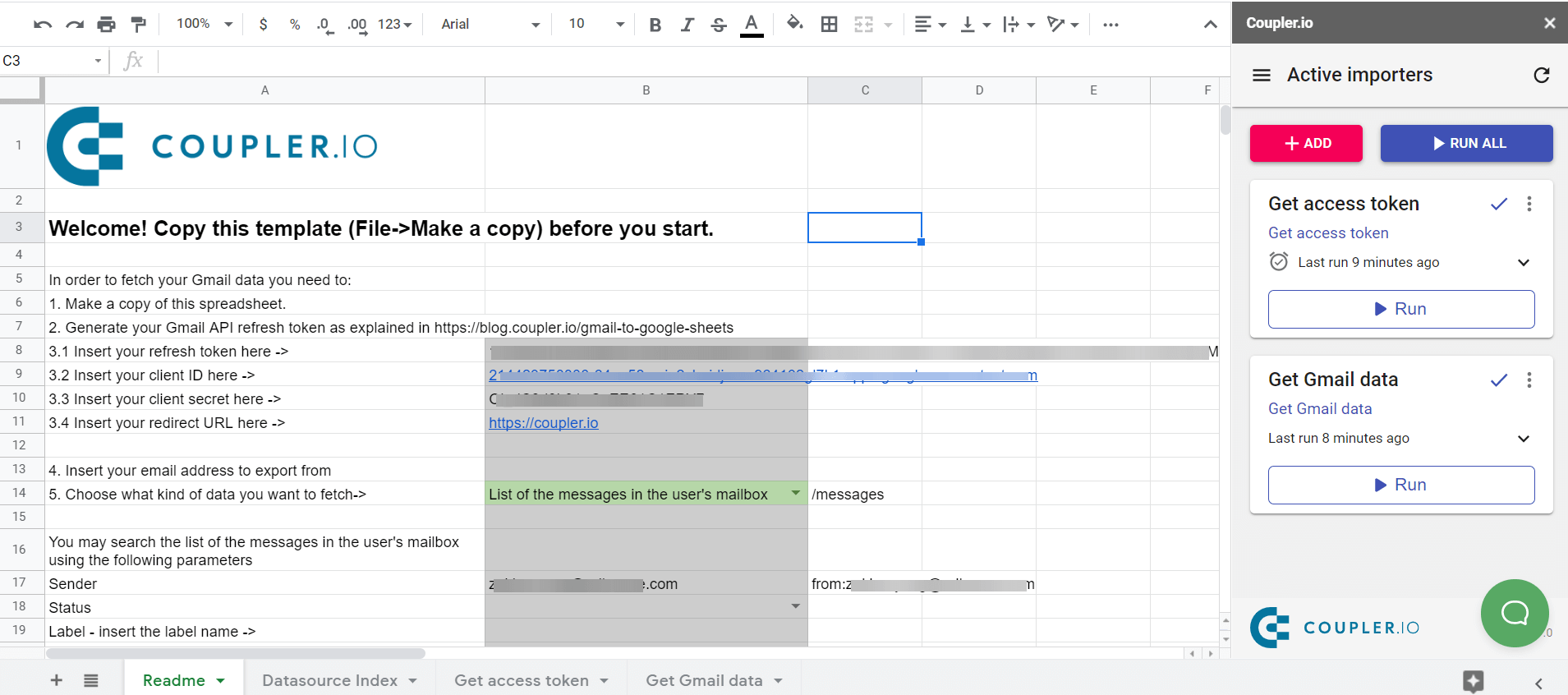 Gmail to Google Sheets template