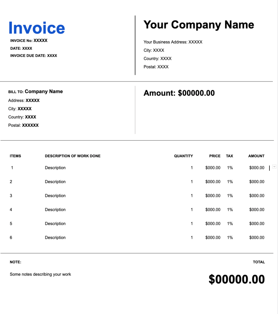 invoice template google docs contractor hours