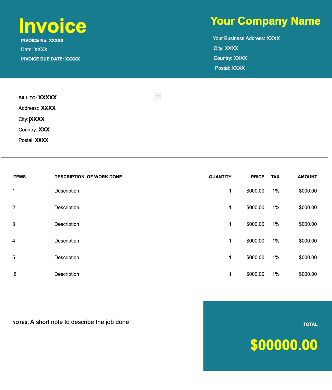 Commercial invoice template Google Docs