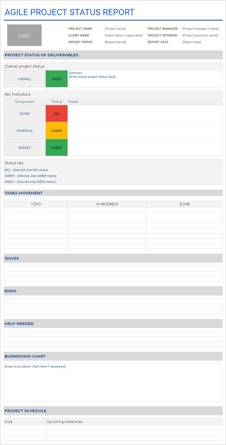 Project Status Report Template in Google Sheets and BI Tools | Coupler ...