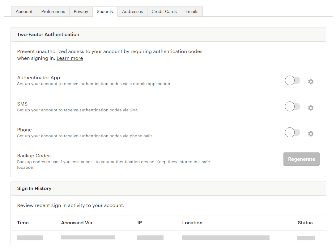 Account security tab in Etsy