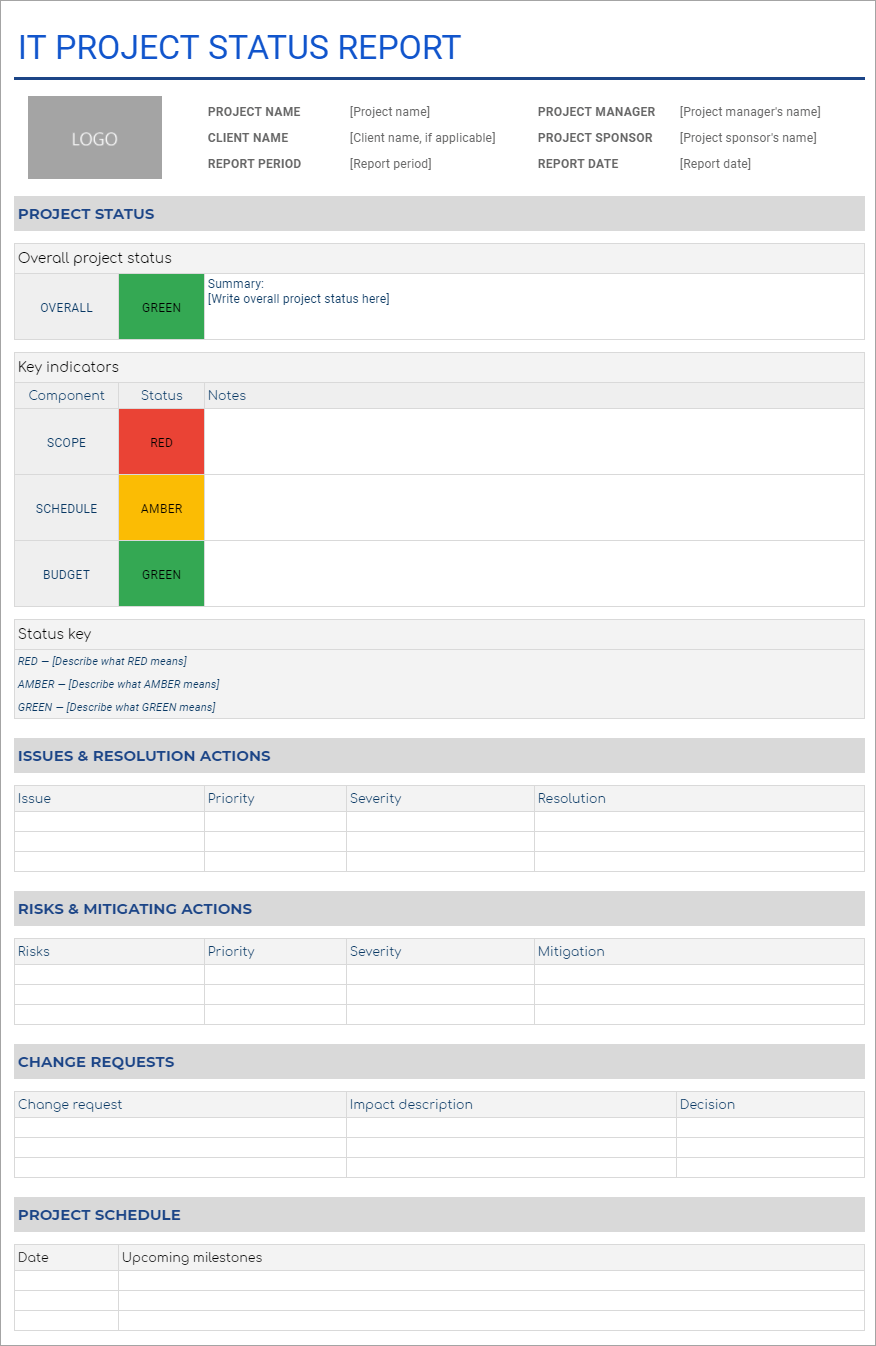 IT project status report template