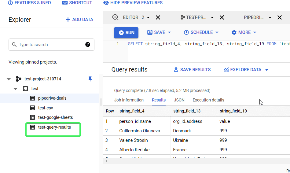 BigQuery Tutorial: Query saved as a table