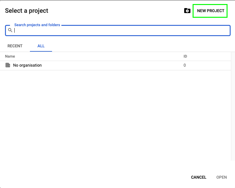 Click the “New Project” option