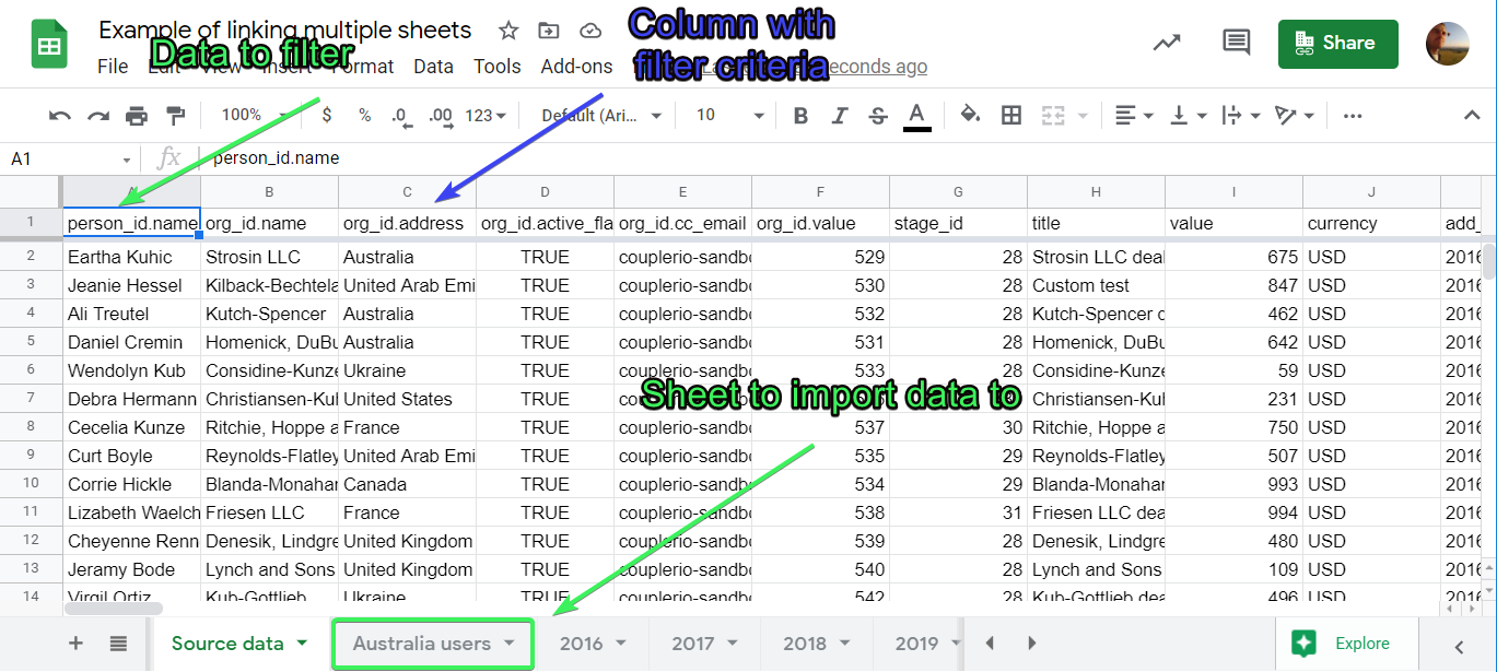 Import data from one Google sheet to another based in criteria