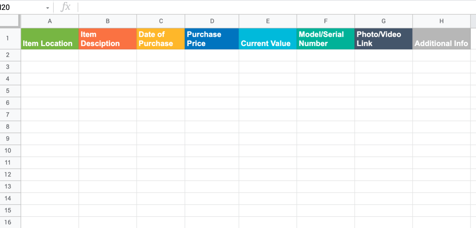 google sheets home inventory template