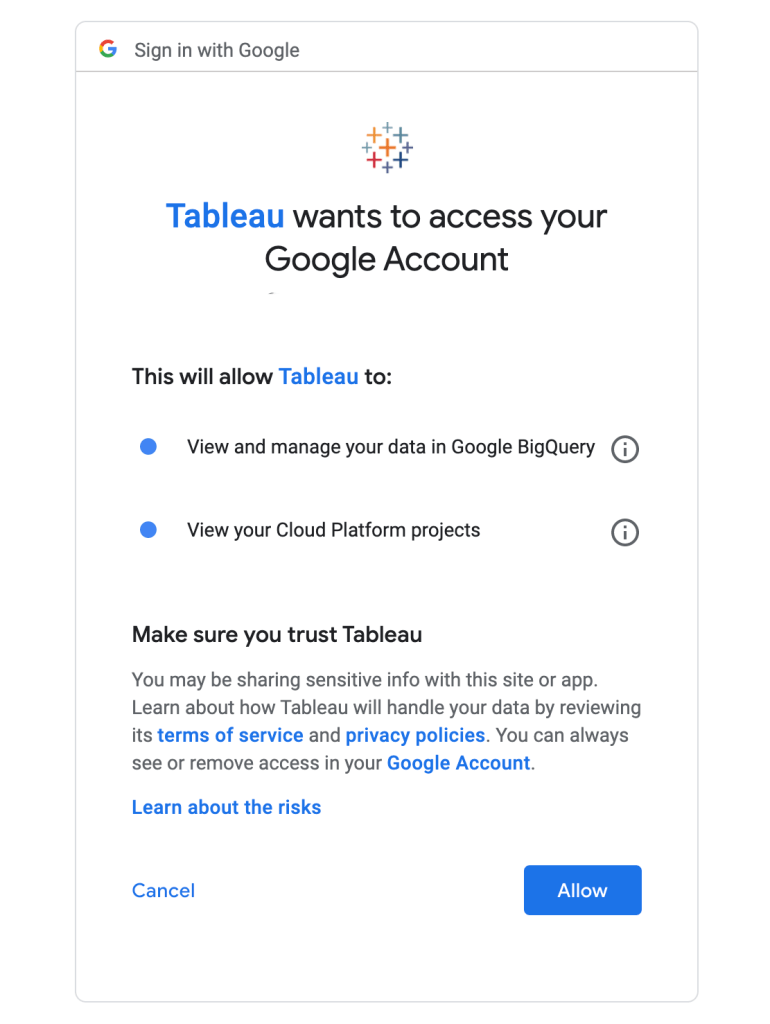 Provide Tableau access to Google BigQuery data