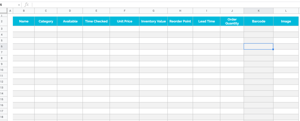 Barcode inventory Google Sheets template