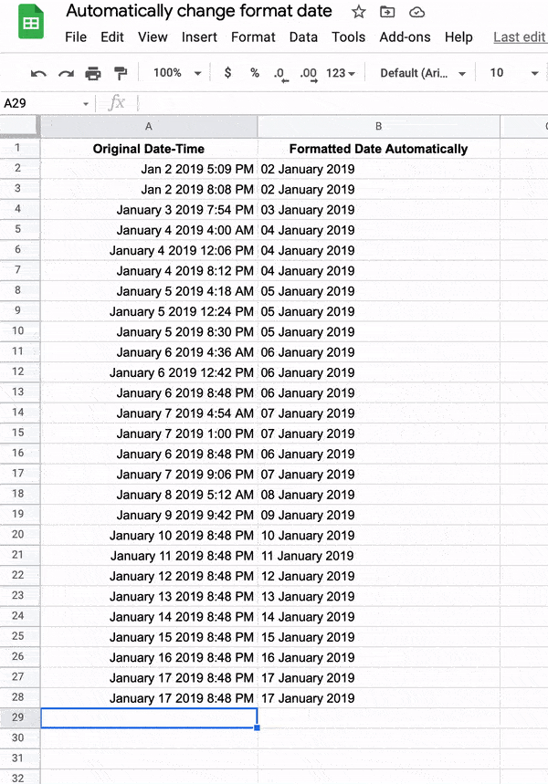 How to automatically change format date in Google Sheets