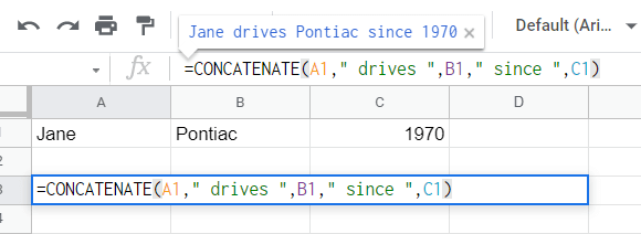 Google Sheets CONCATENATE Function to Combine Data From Multiple Cells Together