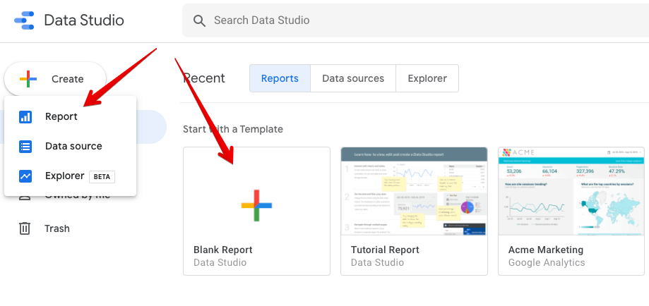 1 - data studio add report