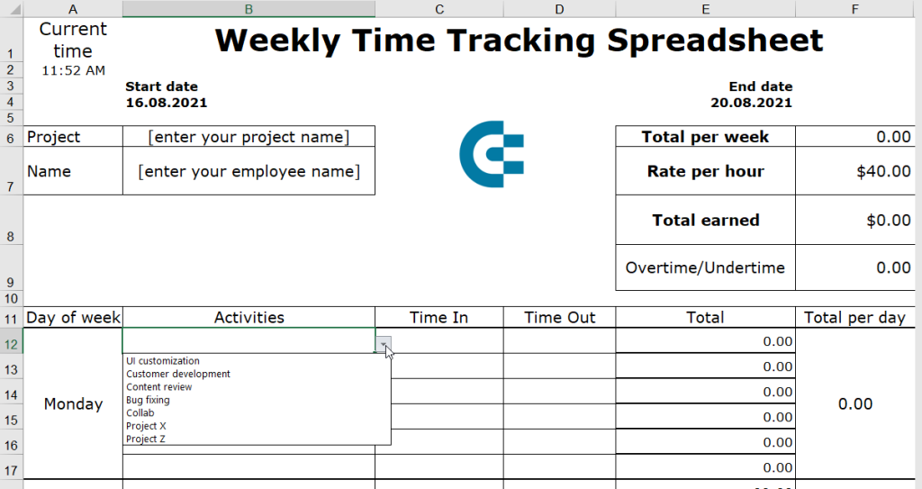 Time Tracking Spreadsheet in Excel | Coupler.io Blog