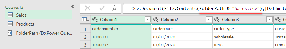 Figure 23. Using a parameter in the Sales query