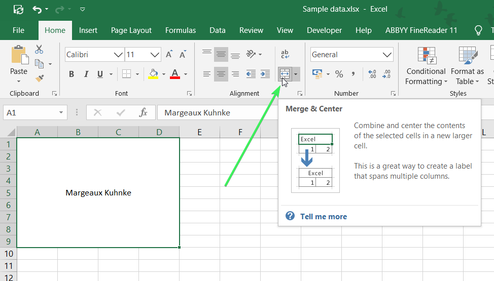 Excel split cells into two