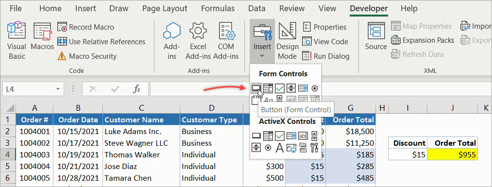 Figure 08. Inserting a button