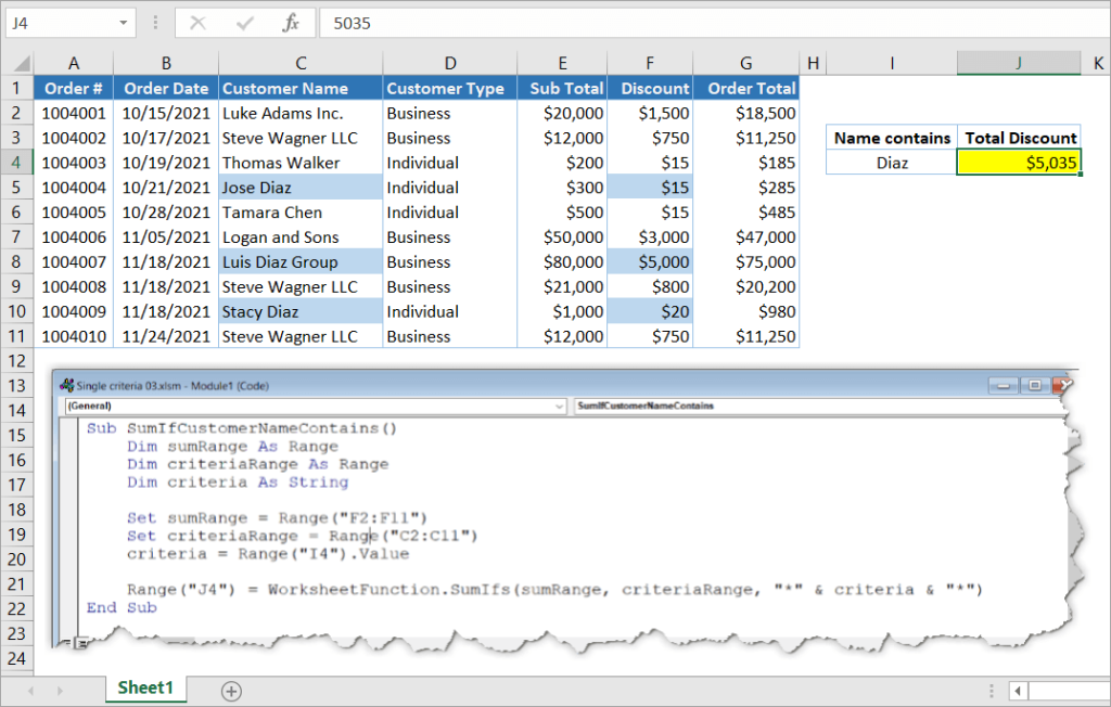 Figure 14. VBA SUMIFS string