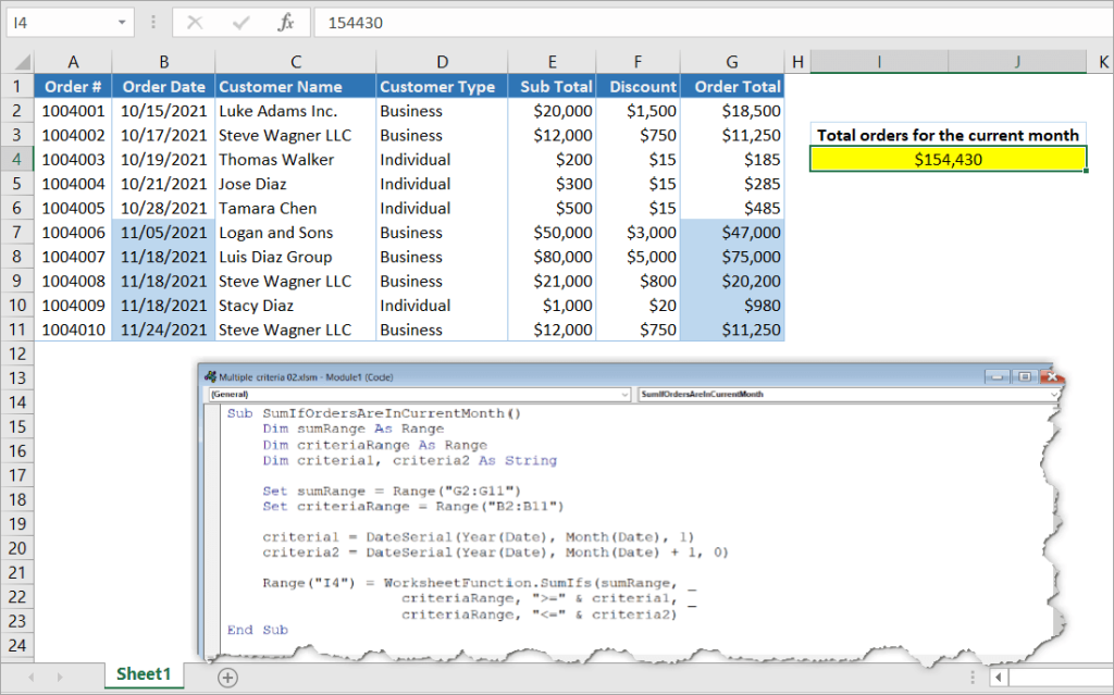 Figure 16. VBA SUMIFS for current month