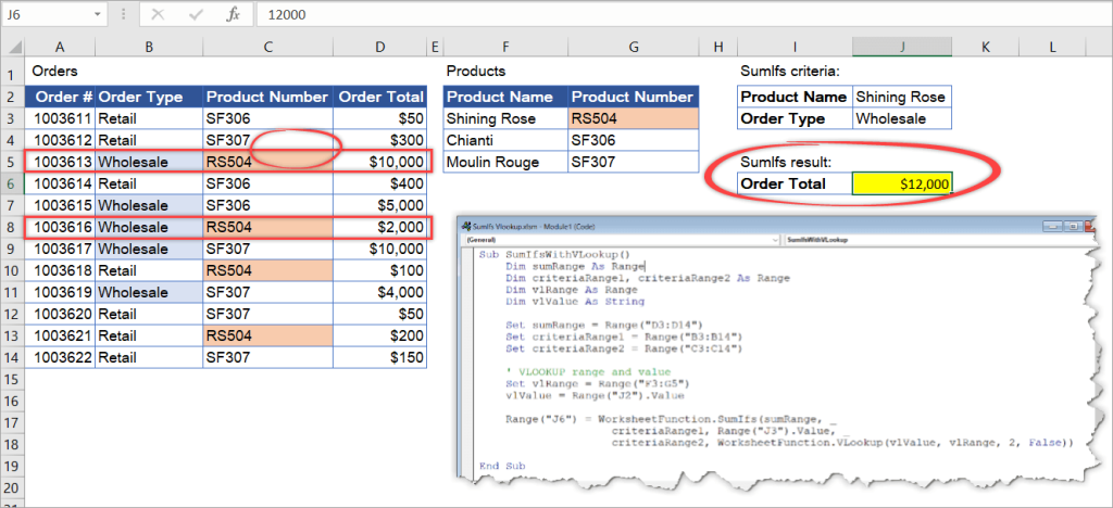 Figure 18. Excel SUMIFS VLOOKUP result