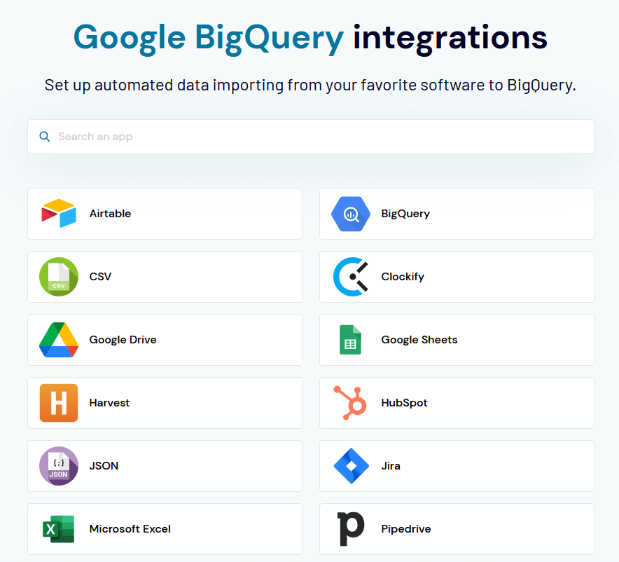 Google BigQuery integrations by Coupler.io
