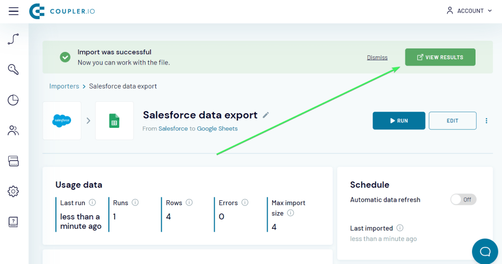 6 view results salesforce export