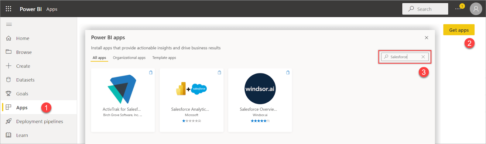 1 Power BI connect to Salesforce template apps