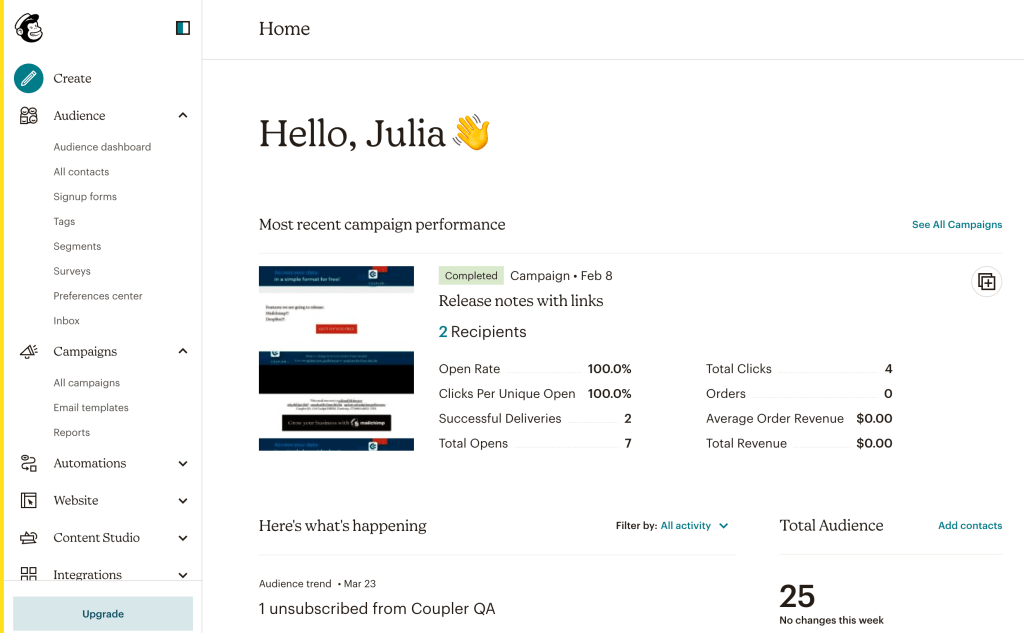 13. Mailchimp dashboard example