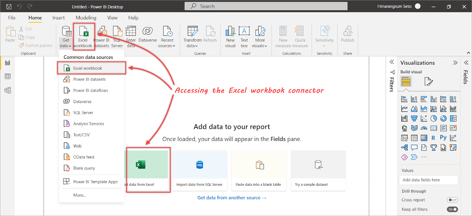 15 Accessing the Excel workbook connector in Power BI