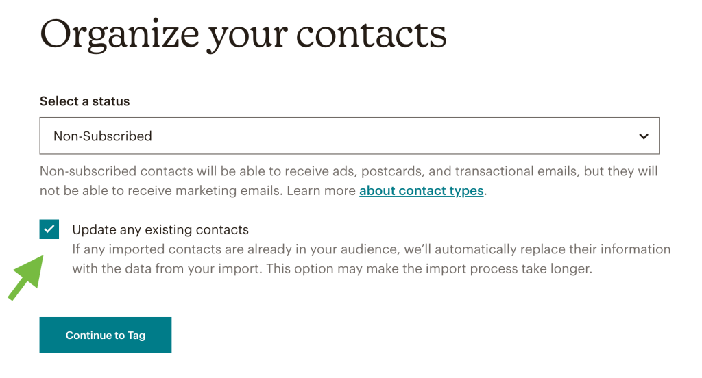 27. Mailchimp update existing contacts