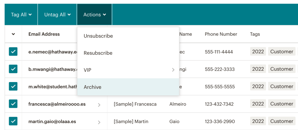 31. Clean Mailchimp list archive contacts
