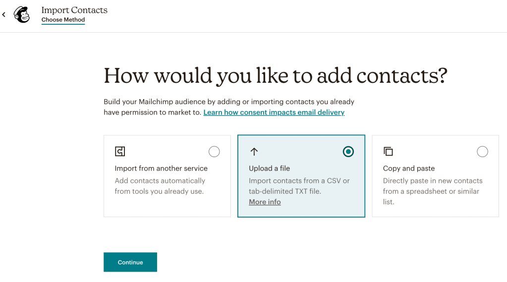 4. Mailchimp import contacts select import mode 1