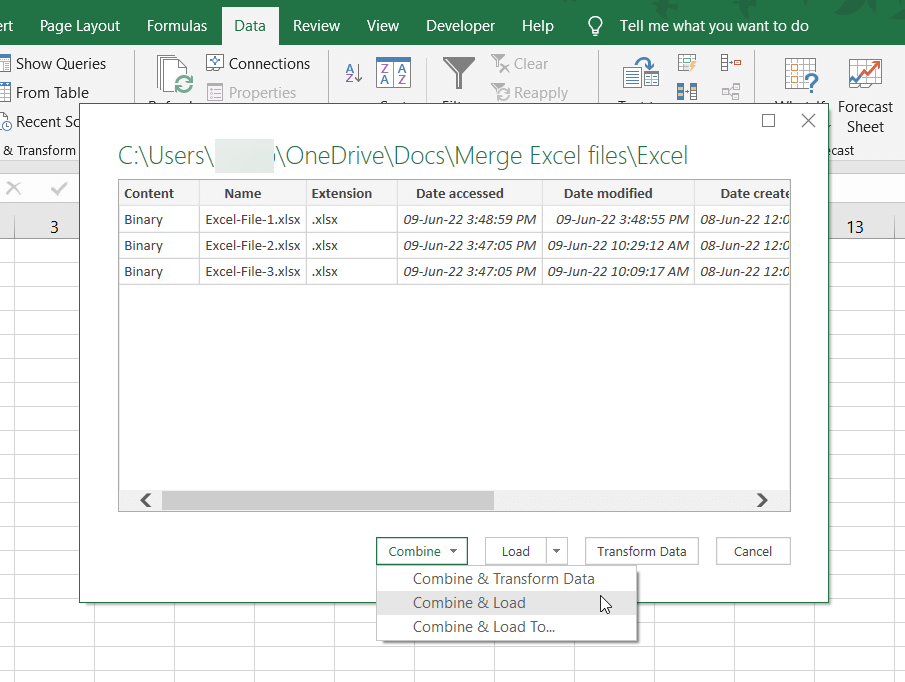 4.3 merge excel files power query combine and load