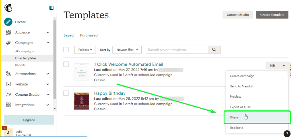 5.1 export mailchimp campaign another account