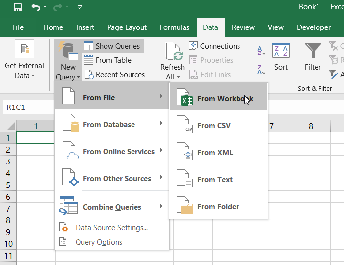 5.1 merge excel files power query new query workbook