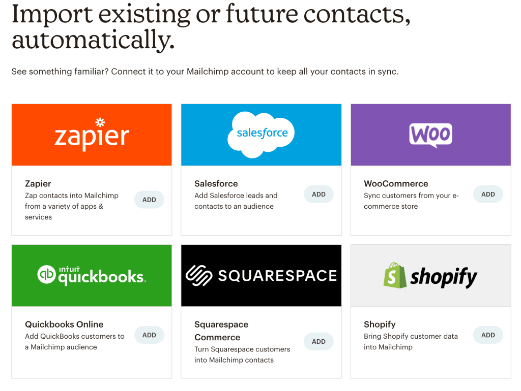 9. Mailchimp import contacts external apps