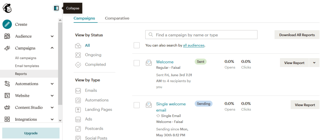 2 types of mailchimp reports