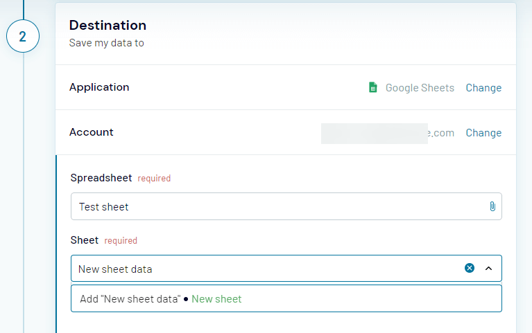 google sheets destination