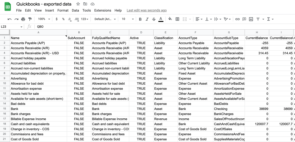 quickbooks chart of accounts excel template