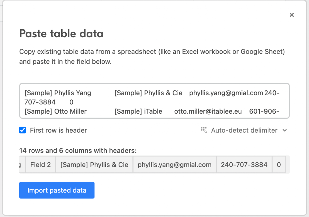13. Airtable import copy pasted data